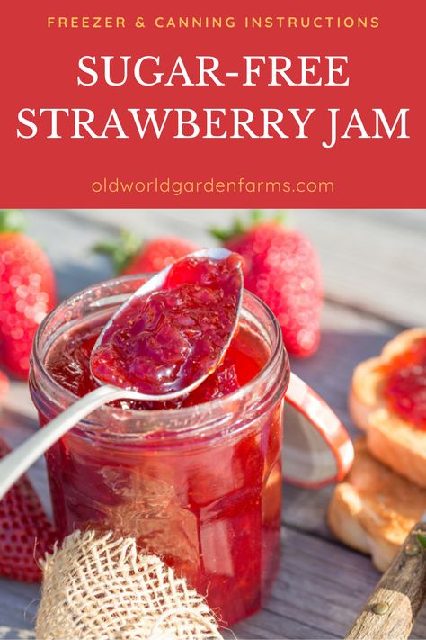 Sugar Free Strawberry Freezer Jam, Sugar Free Jams And Jellies, Sugar Free Jelly Recipes For Canning, Sugar Free Jam Recipes For Canning, Freezer Preserving, Sugar Free Freezer Jam, Strawberry Jam Recipe No Pectin, Fruit Spread Recipe, Prediabetic Recipes