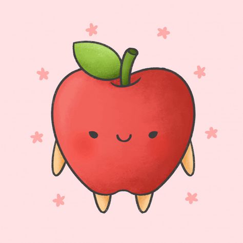 Cute apple cartoon hand drawn style Prem... | Premium Vector #Freepik #vector #food #star #hand #leaf Apple Cute Drawing, Cute Apple Drawing, Apple Cartoon, Cartoon Apple, Halftone Dots, Funny Monsters, Cute Alien, Vector Food, Childrens Drawings