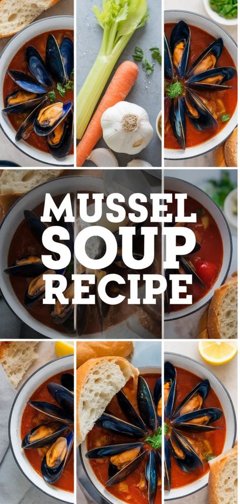 A photo of Mussel Soup Recipe Mussel Soup, Stale Bread, Fiber Foods, Dry White Wine, Crusty Bread, Crushed Tomatoes, Home Recipes, Soup Recipe, Easy Dinner Recipes