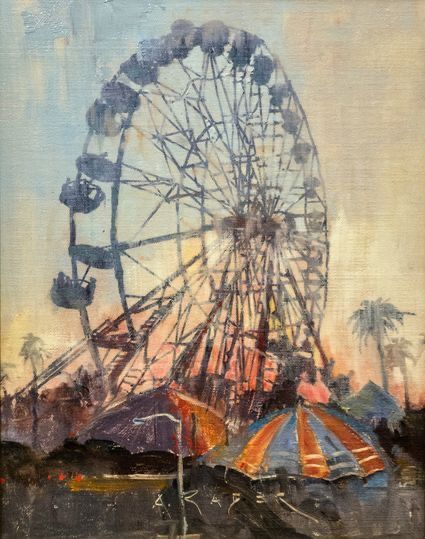 Amusement Park Drawing, Airbrush Surrealism, Ferris Wheel Painting, Carnival Painting, Fair At Night, Festival Paint, Carnival Photography, Balboa Island, Watercolor Calendar