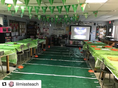 150 Likes, 11 Comments - Hannah & Kim (@transformationsmadesimple) on Instagram: “Check out this awesome football themed room transformation from @lilmissteach! ———————— We’d love…” Football Themed Room, Hannah Kim, Classroom Transformation, D Love, Themed Room, Room Transformation, Shout Out, Basketball Court, Football