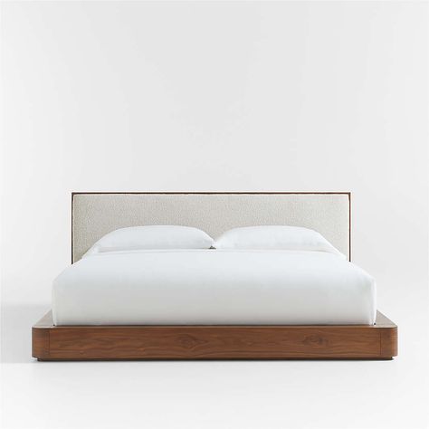 King Bed Frames | Crate & Barrel Wood And Upholstered Bed, Upholstered King Bed, Upholstered Queen Bed, Walnut Bed, King Upholstered Bed, Queen Upholstered Bed, Cama King, Slim Frame, Padded Headboard