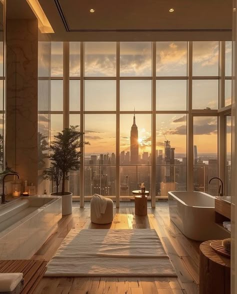 Manhattan Aesthetic Luxury, Nyc Penthouse Luxury Kitchen, Penthouse Master Suite, Cute Penthouse, Manhattan Apartment Luxury, Luxury Apartment Bathroom, Nyc Apartment Bathroom, New York Bathroom, New York City Penthouse