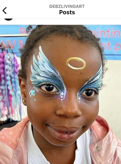 Face Painting Angel, Angel Face Painting, Professional Face Painting, New Years Face Paint, Easy Face Paint Designs, Christian Face Painting, Princess Crown Face Paint, Angel Face Paint, Eyes Face Paint