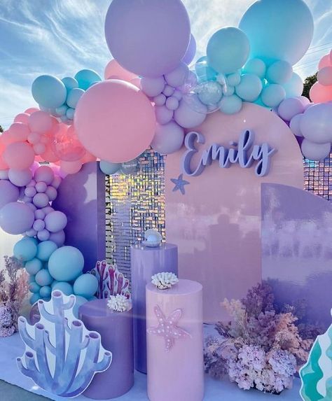 Kids Party Inspiration, Mermaid Birthday Party Decorations, Mermaid Theme Birthday Party, Mermaid Party Decorations, Mermaid Theme Party, Mermaid Parties, Birthday Party Theme Decorations, Mermaid Theme Birthday, Birthday Balloon Decorations