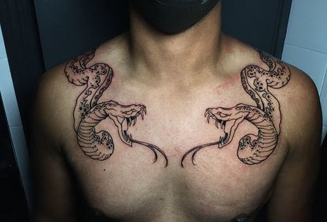 Snake Tattoos Men Chest, Snake Tattoo Chest For Men, Snake On Chest Tattoo, Snake Chest Tattoo Men, Chest Tattoo Snake, Chest Snake Tattoo, Man Chest Tattoo, Snake Chest Tattoo, Snake Tattoo Men