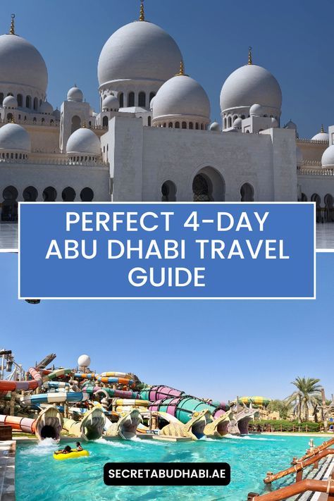 Get the perfect 4-day Abu Dhabi travel guide. Plan your trip with detailed recommendations on attractions, dining, and more. Abu Dhabi Itinerary, Abu Dhabi Travel, Sheikh Zayed Grand Mosque, Ferrari World, Grand Mosque, Cultural Experience, Best Places To Visit, Plan Your Trip, Water Park