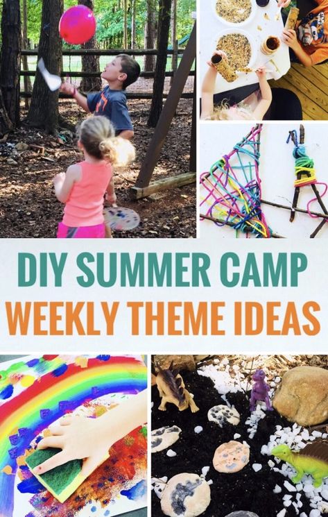 DIY Summer Camp Weekly Themes - Find great activities and crafts to help keep the kids busy and screen free this summer! Summer Camp Weekly Themes, Camping Worksheets, Diy Summer Camp, Summer Camp Ideas, Camping Activites For Kids, Camping Illustration, Summer Camp Themes, Weekly Themes, Tent Camping Hacks