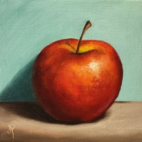 Painting Of Apple, Jane Palmer Art, Oil Painting Apple, Apple Painting Acrylic, Apple Oil Painting, Oil Painting Basics, Easy Scenery Drawing, Guitar Wall Art, Apple Painting