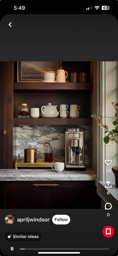 Chris Loves Julia Coffee Bar, Moody Coffee Station, Upscale Coffee Bar, Dark Academia Coffee, Bar Inspiration, Chris Loves Julia, Home Coffee Bar, Coffee Station, Bar Cabinet