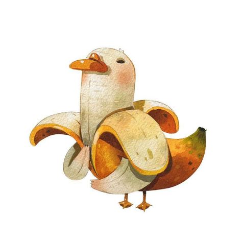 Banana Duck, Duck Illustration, Book Illustration Art, Arte Inspo, Arte Animal, Art And Illustration, Cartoon Character Design, Cute Animal Drawings, Art Drawings Sketches