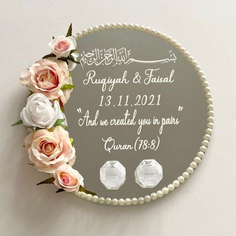 Nikah Pen Plate, Nikkah Ring, Diy Engagement Decorations, Ring Box Wedding Diy, Nikkah Decor, Engagement Party Decorations Diy, Engagement Party Diy, Ring Platter, Engagement Ring Holders