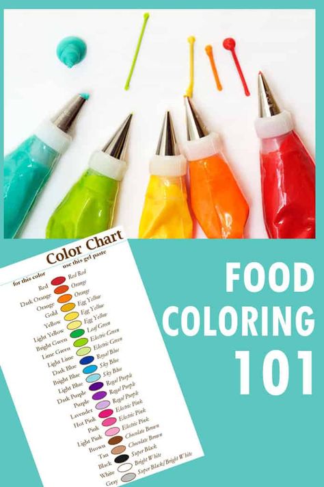 all about FOOD COLORING! What you need to know about using gel paste food coloring for cookie decorating. #FoodColoring #CookieDecorating Artistic Baking, Frosting Color Guide, Icing Color Chart, Food Coloring Mixing Chart, Food Coloring Chart, White Food Coloring, Powdered Food Coloring, Frosting Colors, Baking Hacks