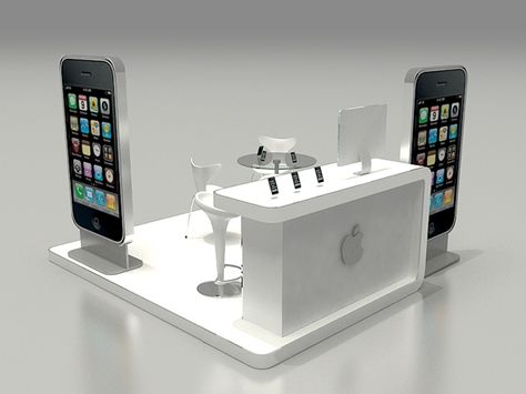 apple exhibit Apple Booth Design, Apple Exhibition, Futuristic Exhibition, Iphone Company, Expo Booth Ideas, Showcase Store, Kiosk Ideas, Posm Display Design, Info Desk