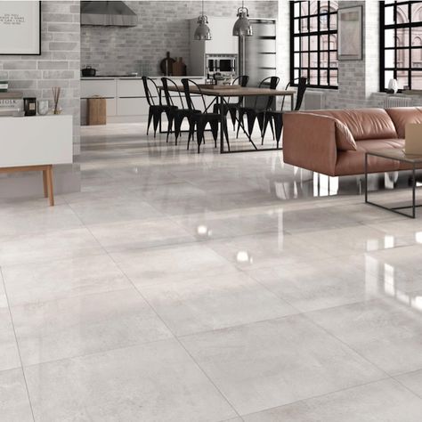 Lounge Tiles Floor Living Rooms, Light Grey Tiles Living Room, Shiny Tile Floors, Grey Tiles Living Room, Vitrified Tiles Flooring, Tiles For Living Room Floor, Grey Flooring Living Room, Light Flooring Living Room, Light Grey Flooring