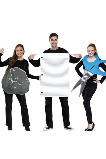 Rock Paper Scissors Costume, Rock Costume, 3 People Costumes, Best Group Halloween Costumes, Trio Costumes, Zestaw Ikon, Trio Halloween Costumes, Halloween Costumes For 3, Halloween Costumes Friends