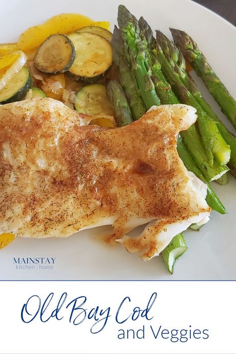 Cod And Veggies, Tilapia Fillet Recipe, Tilapia Dinner, Baked Cod Recipes, Baked Tilapia, Cod Recipes, Old Bay, Seasoning Blend, Dinner Tonight