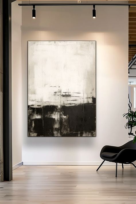 Original handmade abstract landscape painting with black brushstrokes on white canvas, creating a minimalist monochrome wall art piece Painting Black And White, Black And White Wall, Black And White Wall Art, White Wall Art, Landscape Wall, Abstract Landscape Painting, White Wall, Bold Black, Landscape Wall Art