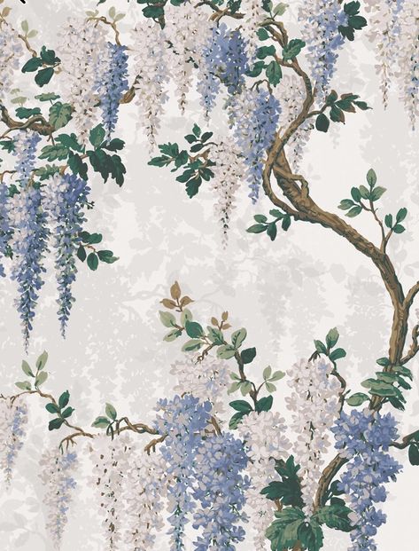 Wisteria Wallpaper, Blue Wisteria, Magnolia Wallpaper, Vintage Floral Design, White Decor, Home Wallpaper, Blue Wallpapers, Wisteria, Blue Aesthetic