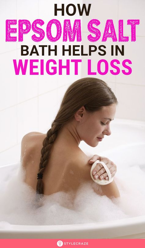 How Epsom Salt Bath Helps In Weight Loss: These clear crystals help in regulating many enzymes in our body and maintaining healthy hair, nails, and skin by helping in collagen synthesis. Would you like to know how Epsom salt bath benefits weight loss? Read on! #Weightloss #EpsomSalt #Health #Fitness Epsom Salt Bath Benefits, Epsom Salt Benefits, Bath Benefits, Bath Detox, Epsom Salt Bath, Salt Bath, Epsom Salt, Fish And Chips, Stubborn Belly Fat