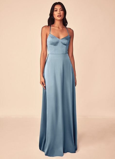 Dusty Blue Dress, Empire Waist Bridesmaid Dresses, Princess Bridesmaid Dress, Stretch Satin Dress, One Shoulder Bridesmaid Dresses, One Shoulder Bridesmaid, Dusty Blue Bridesmaid Dresses, Sleeveless Bridesmaid Dresses, Blue Bridesmaid Dress