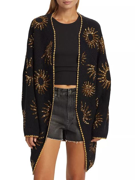 Shop Farm Rio Sun Belted Sequin Rib-Knit Cardigan | Saks Fifth Avenue Sun Belt, Rib Knit Cardigan, Farm Rio, Black Cardigan, Saks Fifth, Saks Fifth Avenue, Knit Cardigan, Rib Knit, Sequin