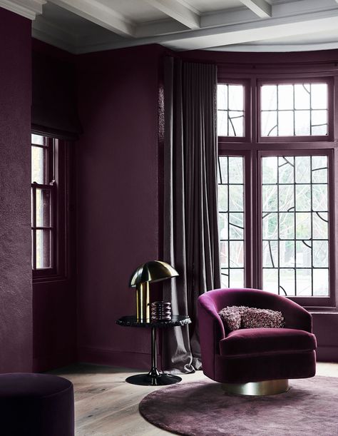 The 2020 Dulux Colour Forecast Is Revealed! Dulux Australia, Trendy Interiors, Dining Room Curtains, Color Forecasting, Opulent Interiors, Purple Interior, Purple Rooms, Vogue Living, Purple Walls