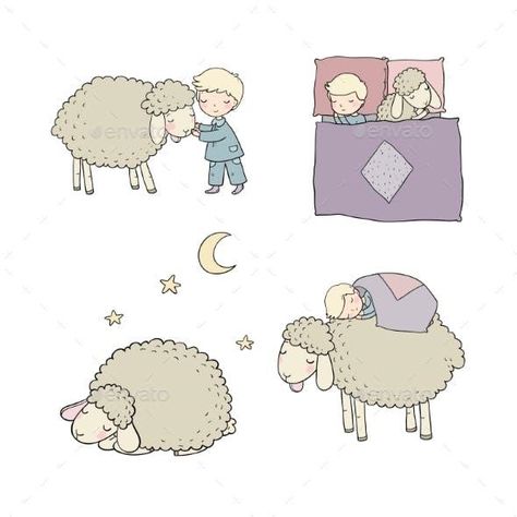 Sleeping Sheep, Dog Sleeping In Bed, Sheep Drawing, Fairy Cartoon, Cartoon Garden, Cartoon Sheep, Sheep Illustration, Sleeping Boy, Cartoon Turtle