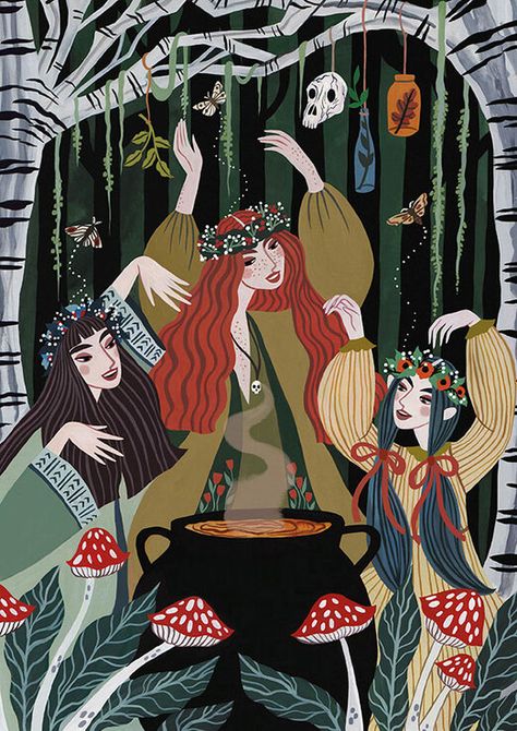 Baba Jaga, 동화 삽화, Witchy Wallpaper, Three Women, Arte Inspo, Witch Art, Fairytale Art, Green Witch, Arte Fantasy