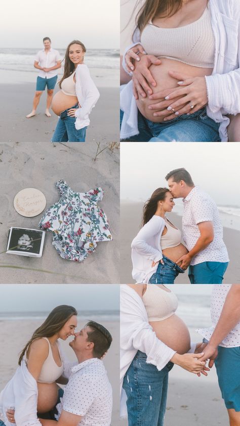 Unique Beach Maternity Photos, Beach Maternity Photos Couples Outfits, Beach Themed Maternity Shoot, Maternity Pictures With Husband Beach, Beach Pictures Pregnant, Maternity Photoshoot Beach Ideas, Simple Beach Maternity Photos, Maternity Photography Poses Couple Beach, Maternity Photoshoot At The Beach