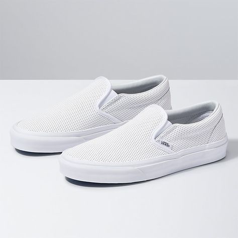 Slip-On Perf Leather | Vans CA Store Vans Shoes White, Custom Slip On Vans, Leather Bedroom, White Leather Ankle Boots, Leather Vans, Vans Outfit, Vans Store, Pink Vans, Vans White