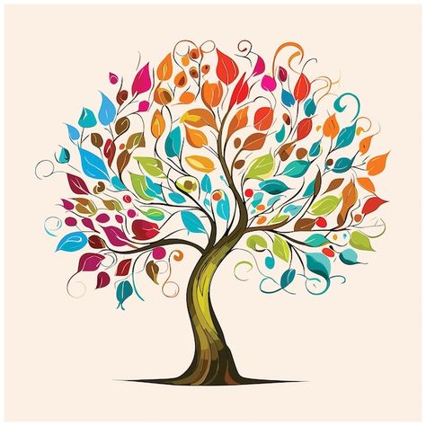 Vecteur arbre coloré élégant avec des fe... | Premium Vector #Freepik #vector #branche-arbre #branche #yggdrasil #arbre-graphique Colorful Tree Illustration, Tree And Roots Illustration, Brught Color Tree, Tree Branch Illustration, Tree With Roots Painting, Quilt Tree, Diy Watercolor, Leaf Pattern, Toe Nails