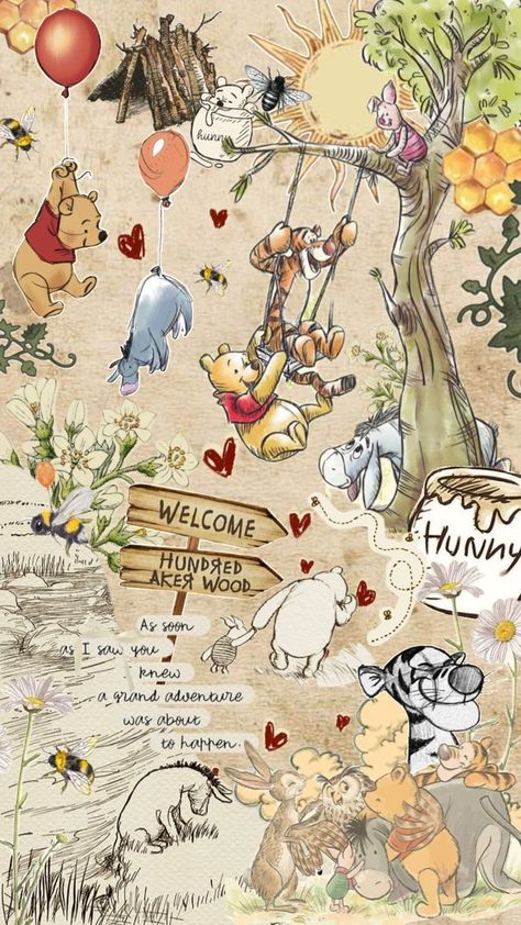 Disneyland Wallpaper Iphone, Winnie The Pooh Wallpaper Aesthetic, Winnie The Pooh Background, Winnie The Pooh Wallpaper, Modele Zentangle, Pooh Wallpaper, Pooh Winnie, Pooh Christmas, Wallpaper Vibes