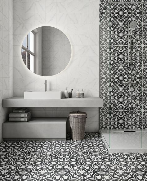 🚨 NEW TILE ALERT 🚨 Say hello to the latest addition to our SS24 tile range - the stunning Motril tiles! 🌿✨ These monochrome beauties feature a delicate ivy leaf pattern, perfect for adding a touch of nature to your space. Whether you use them for floors or walls, these tiles are sure to make a bold and stylish statement. 

#EasyBathrooms #Tiles #tileaddiction #floortiles #walltiles #luxurysurfaces #showertile #bathroominspo #bathroomstyling #porcelaintiles   #Tileinspo #patternedtiles Black Tile Bathroom Floor, Porcelain Tile Floor, Black Tile Bathrooms, Modern Luxury Bathroom, Patterned Tiles, Victorian Tiles, Black And White Tiles, Black Tiles, Bathroom Inspiration Decor