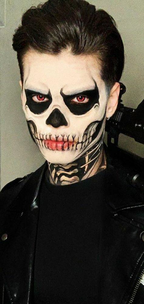 Men Halloween Face Paint, Makeup Halloween Hombre, Creepypasta Funny, Skeleton Makeup, Halloween Costume Mask, Male Makeup, Face Painting Halloween, Skull Makeup, Edgy Makeup