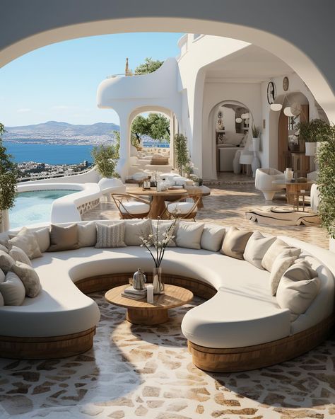 Mykonos villa home design concepts🤍✨ We design luxury spaces for clients worldwide, find out more on our website, link in bio! #interiordesign #interior Villa Home Design, Villa Furniture, Villa Home, Mykonos Villas, Design Concepts, Design Luxury, Website Link, Inspired Homes, Mykonos