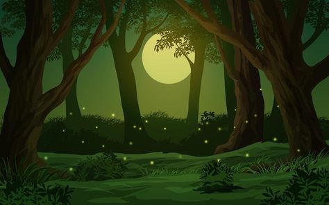 Cartoon forest night scene with full moo... | Premium Vector #Freepik #vector #background #tree #nature #cartoon Jungle Cartoon, Cartoon Forest, Forest Cartoon, Cartoon Garden, Premium Vector Cartoon, Tropical Poster, Photoshop Backgrounds Backdrops, Cartoon Trees, House Cartoon