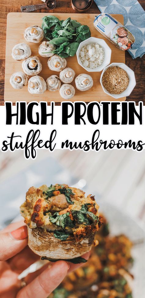 Turkey Stuffed Portabella Mushrooms, Protein Stuffed Mushrooms, Ground Turkey Stuffed Mushrooms, High Protein Thanksgiving Sides, High Protein Mushroom Recipes, Turkey Stuffed Mushrooms, Quinoa Stuffed Mushrooms, Low Carb Stuffed Mushrooms, Protein Prep