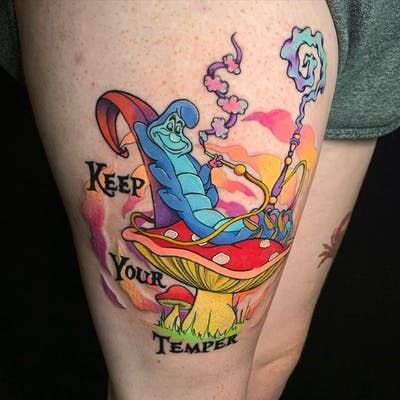 Alice In Wonderland Chest Tattoo, Who Are You Alice In Wonderland Tattoo, Trippy Alice In Wonderland Tattoo, Alice In Wonderland Tattoo Caterpillar, Alice And Wonderland Tattoos Sleeve, Alice In Wonderland Tattoo Color, Alice In Wonderland Thigh Tattoo, Alice In Wonderland Mushroom Tattoo, Alice In Wonderland Hand Tattoo