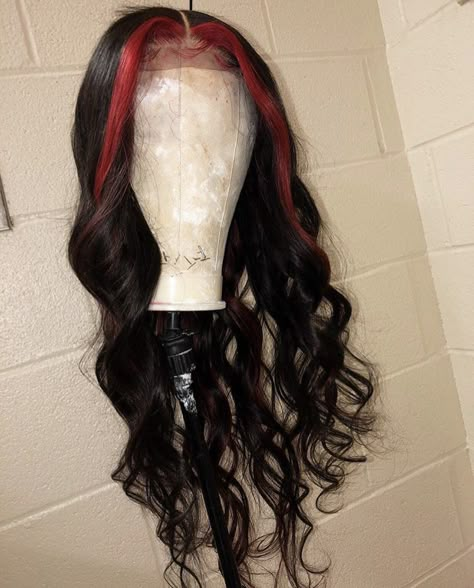 Red And Black Lace Front Wig, Red And Black Wig, 19 Bday, Hair Color Style Ideas, Black Hair 90s, Inspo Hairstyles, Colors Of Hair, Hair 90s, Wig Installs