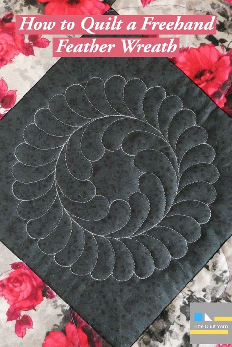 Quilting a freehand feather wreath using a few distinct markings. So satisfying! Quilted Feathers, Embroidered Feathers Pattern, Quilt Feathers Patterns, Free Motion Feather Quilting Designs, Princess Feather Quilt, Feather Circle, Quilting Feathers Free Motion, Texas Quilt, Feather Quilt