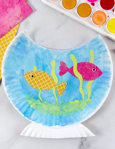 Fish Bowl Template, Paper Plate Fish Bowl, Fish Bowl Crafts, Fish Bowl Craft, Bowl Template, Bowl Craft, Paper Plate Fish, Summer Arts And Crafts, Fish Activities