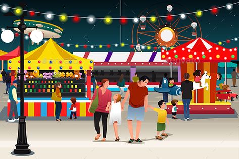 Family Going to Night Market Night Market Illustration, Together Illustration, Market Tent, Cupcake Drawing, Happy Illustration, Family Illustration, Gaming Decor, Night Market, Graphic Arts