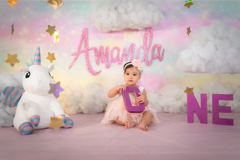 Unicorn theme Unicorn Birthday Photoshoot, Unicorn Photoshoot Ideas, Unicorn Photoshoot, Old Photoshoot, 1st Birthday Photoshoot, Birthday Summer, 1st Birthday Party Invitations, Half Birthday, Birthday Shoot