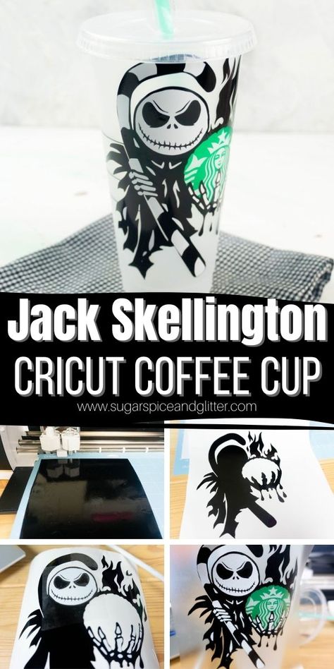 How to make a Cricut Jack Skellington Coffee Cup using our Nightmare Before Christmas SVG file. The perfect homemade Nightmare Before Christmas gift for the coffee lover in your life. Nightmare Before Christmas Cup Ideas, Jack Skellington Tumbler Ideas, Nightmare Before Christmas Starbucks Svg, Peekaboo Tumbler Cups Nightmare Before Christmas, Jack Skellington Starbucks Cup, Jack Skellington Gift, Nightmare Before Christmas Epoxy Tumbler, Tumbler Cups Nightmare Before Christmas, Nightmare Before Christmas Gifts