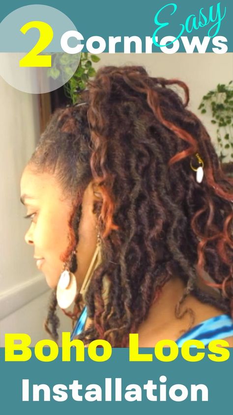 My EASY process showing how to install Boho Locs using only 2 cornrows! The Boho Locs I used are the Boho Mermaid Locs in the color Brauburn in my own easy breezy get it done way. Locs Installation, Locs Over Locs, Boho Mermaid Locs, 2 Cornrows, Two Cornrows, Mermaid Locs, Lazy Natural, Faux Braids, Boho Mermaid