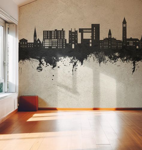 Transform your room into an urban oasis with our Ithaca New York Skyline Concrete designer mural! This tailor-made masterpiece boasts a stunning skyline motif that captures the essence of the city that never sleeps. The neutral beige background adds a touch of elegance and sophistication, making it the perfect addition to any room in your home. 

Whether you're looking to spruce up your bedroom, dining room, hallway, kids' room, kitchen, or living room, our trendy mural is sure to impress. Its e Concrete Mural, Unique Murals, Concrete Wallpaper, Skyline Design, Room Hallway, Wallpaper Mural, Beige Background, New Wall, City Skyline