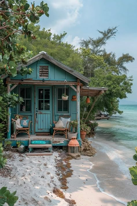 Cabin Beach House, Beach Shack House, Caribbean Cottage, Seaside Cabin, Beach Grunge, Cabin On Stilts, Old Beach House, Beach Huts Art, Shack House