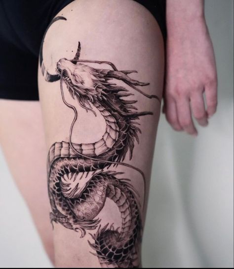 #tattoo #dragontattoo #dragon #tattooideas #legtattoo Gothic Dragon Tattoo, Dragon Sleeve, Gothic Dragon, Tattoo Dragon, Tattoo Feminina, Dragon Tattoo, Tattoo Idea, Leg Tattoos, Tattoos