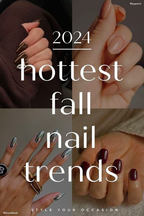 Fall Nail Trends for 2024. Are you on the hunt for trendy fall nail design ideas for 2024? We've got you covered! Check out the latest fall nail trends we're loving this season. From chic and simple autumn nail designs to brown nails and acrylic nails, you'll find all the inspiration you need for pretty nails this fall. Pre Fall Nails, Fall Leaves Nail Art, Simple Fall Nails, Autumn Nail, Nail Color Trends, Fall Manicure, Fall Nail Trends, Classy Nail Designs, Latest Nail Trends